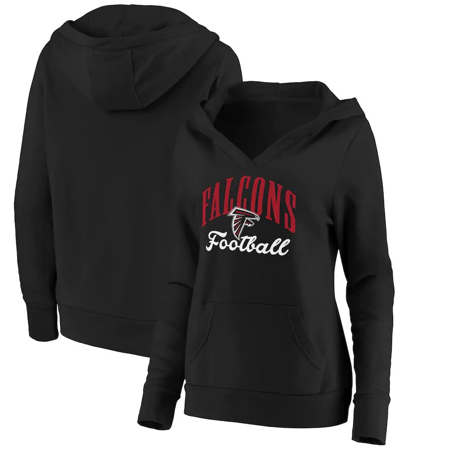 Women Atlanta Falcons Fanatics Branded Black Victory Script V-Neck Pullover Hoodie->women nfl jersey->Women Jersey